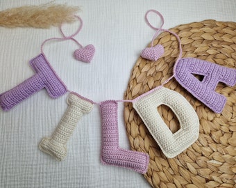 Guirnalda con nombre, collar con nombre, collar con letra de ganchillo en 3D