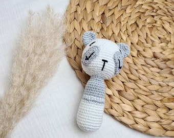 Sonajero de panda de ganchillo, juguete de agarre hecho a mano con sonajero, nacimiento de regalo, oso, panda