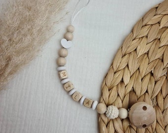 Cadena chupete neutro con corazón y perla de ganchillo | Personalizado con Nombre| Regalos de nacimiento, recién nacido