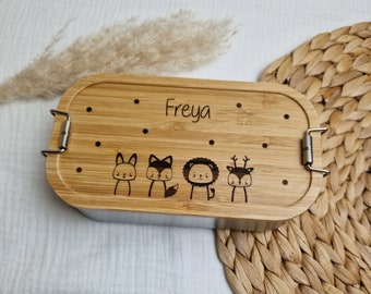 Fiambrera para niños 750 ml personalizada con nombre / fiambrera de madera bambú