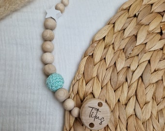 Cadena para chupete neutra con estrella y cuentas de crochet | Personalizado con nombre| Regalos para nacimiento, recién nacido.