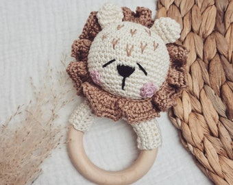Sonajero de león para bebés, regalos para el nacimiento, Recién nacido ganchillo, hecho a mano