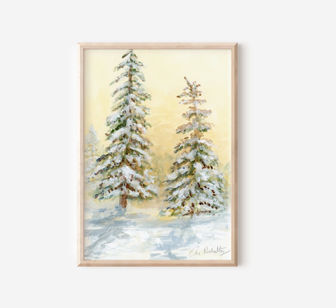 Evergreen Trees Watercolor Print | Christmas Tree Winter Art Peaceful ...