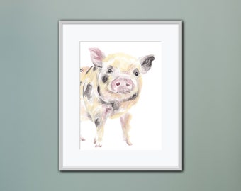 Watercolor Pig Print | pig painting baby girl nursery art prints piggy farm animal theme bedroom wall decor piglet pigs newborn boy room