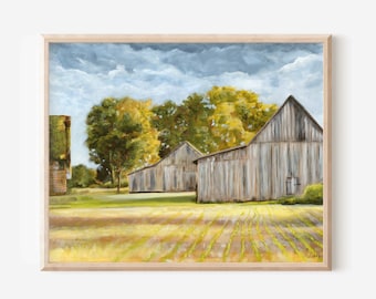 Farm Art Print | barn painting farmhouse art cornfield picture country landscape canvas print relaxing wall decor art for living room giclee