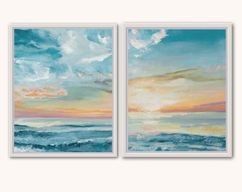 Set of 2 Fort Myers abstract beach prints fine art giclee ocean waves acrylic painting water sand coastal art Florida home wall decor canvas