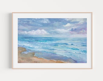 Fort Myers beach painting fine art giclee print | ocean waves acrylic painting water sand coastal art Florida home wall decor canvas print