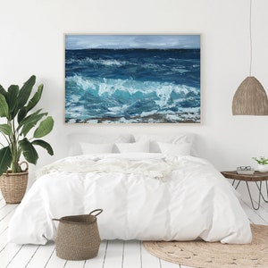 Abstract Waves Art Print ocean painting fine art beach decor vacation home decoration surfing water canvas print art for office walls blue image 2