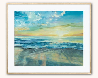 Coastal Art Print ocean beach sunset painting canvas art print tropical art for bedroom relaxing artwork for office abstract beach art decor