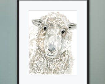 Watercolor Sheep Art Print | sheep painting farm animal nursery decor newborn baby boy girl bedroom art prints lamb prints ewe sheep theme