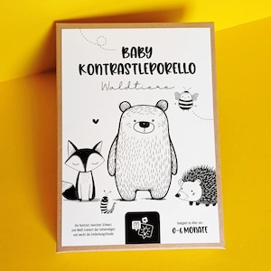 Baby Kontrastleporello „Waldtiere“, Geburt, Geschenk, Spielzeug, Lernspielzeug, Kontrastbilder, Kontrastkarten, Sensorik, Schwarz-Weiß