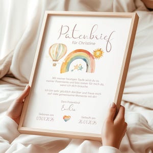 Patenbrief „Regenbogen“ personalisiert, Taufe, Geschenk, Patentante, Patenonkel, Patenkind, Taufgeschenk, Taufpate, Taufpatin, Erinnerung