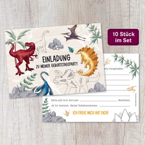 Einladung Kindergeburtstag „Dinosaurier“ zum Ausfüllen, Geburtstagsfeier, Karte, Party, Geburtstag, 10 Stück im Set, inkl. Umschläge