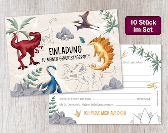 Einladung Kindergeburtstag „Dinosaurier“ zum Ausfüllen, Geburtstagsfeier, Karte, Party, Geburtstag, 10 Stück im Set, inkl. Umschläge
