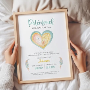 Patenbrief „Herz“ personalisiert, Taufe, Geschenk, Patentante, Patenonkel, Patenkind, Taufgeschenk, Taufpate, Taufpatin, Erinnerung