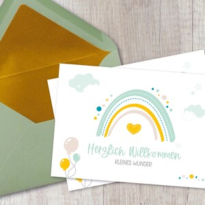 Glückwunschkarte zur Geburt "Regenbogen", Babykarte, Geburtskarte, Karte zur Geburt, mint, DIN A6, 2-seitig, inkl. Umschlag lieferbar