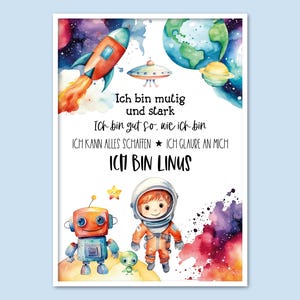 Mutmachposter mit Name personalisiert „Weltall“, Motivationsposter, Affirmationsposter, Geschenk, Kinder, Einschulung, Schulanfang, DIN A4
