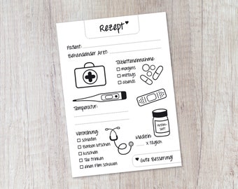 Prescription pad for children, doctor's kit, playing doctor, role play for children, toys, notepad, DIN A6, 50 sheets per pad, black/white