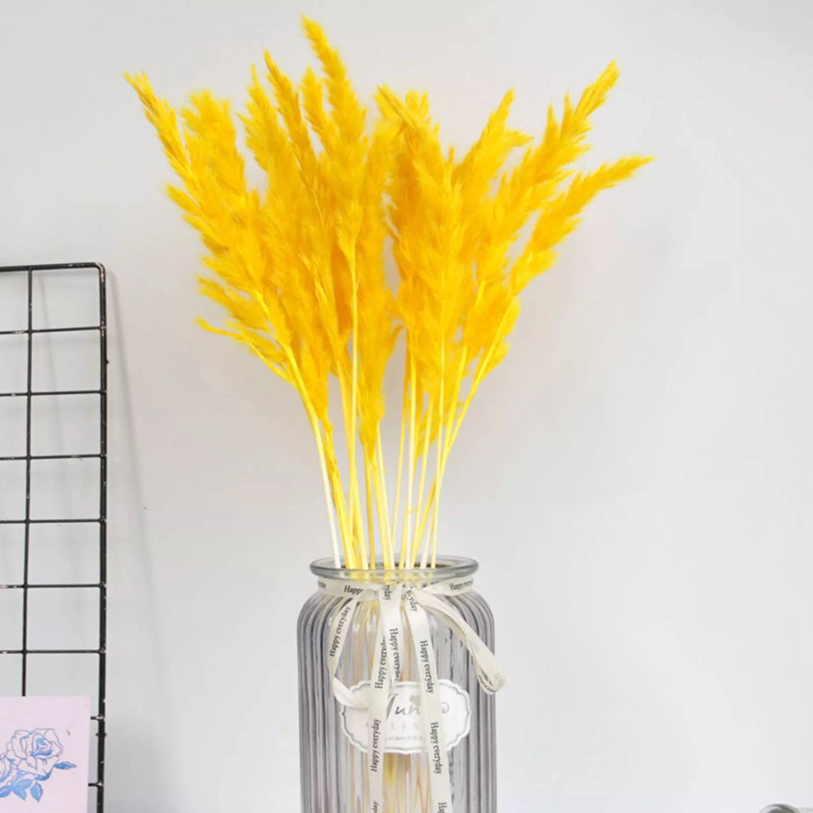 Bouquets de 15 Tiges Fines Pampas Jaunes 75 cm Petites Pampas, Tige Pampa Fleurs Séchées, Pampa Gras