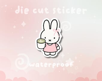 Miffy Matcha Vinyl Sticker | Waterproof Die Cut with Holographic Star