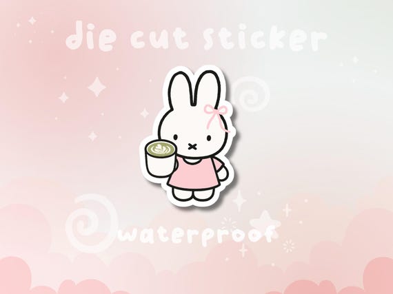 Miffy Matcha Vinyl Sticker | Waterproof Die Cut with Holographic Star