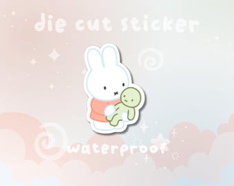 Miffy Holding Smiski Sticker | Die Cut Sticker - Holographic Heart Overlay or Clear Overlay