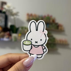 Miffy Matcha Vinyl Sticker | Waterproof Die Cut with Holographic Star clear