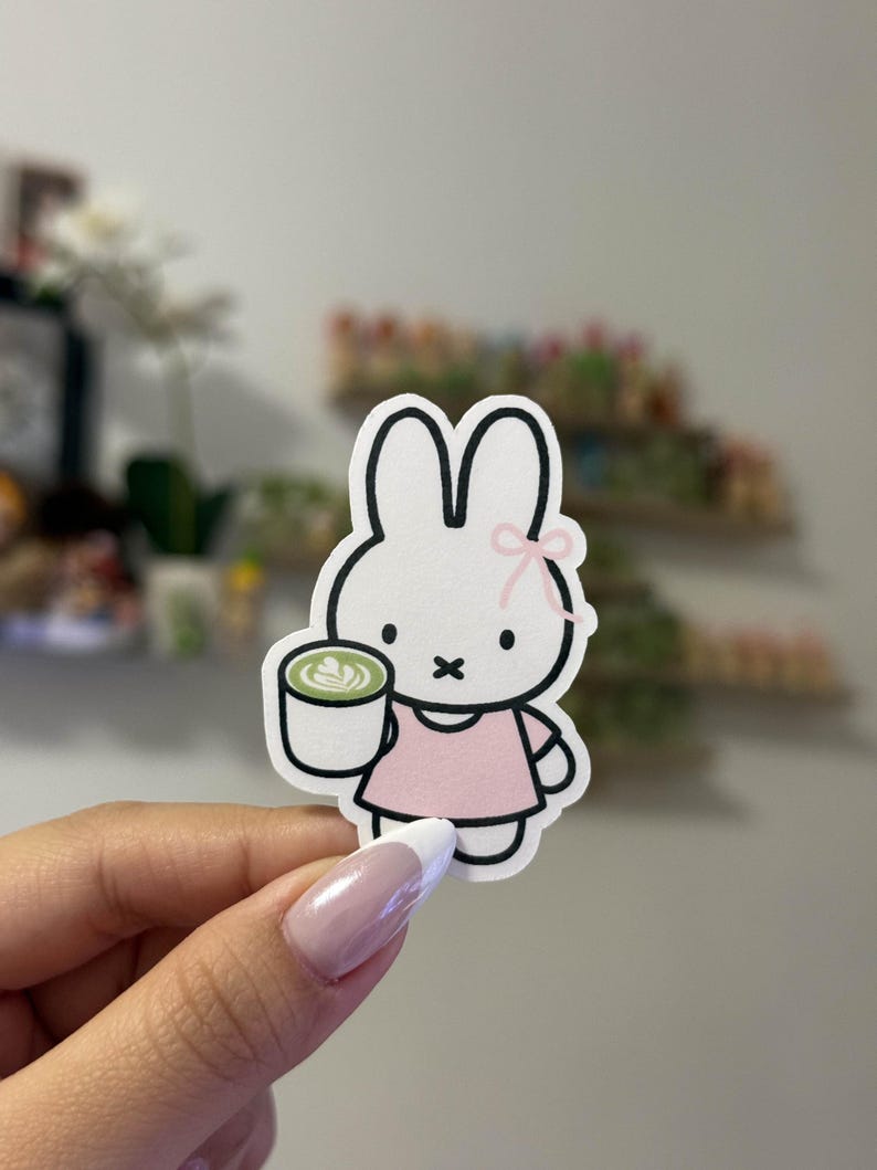 Miffy Matcha Vinyl Sticker | Waterproof Die Cut with Holographic Star clear