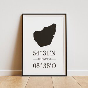 Poster Pellworm | Umriss mit Koordinaten