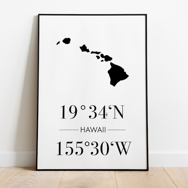 Poster Hawaii mit Koordinaten