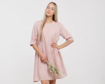 Bereit zum Schiff, Leinen Kleid ISLA, Größe S, weichiert & gewaschen Leinen Kleid, Sommer Leinen Kleid, Halbe Ärmel Leinen Kleid, lose Leinen Kleid