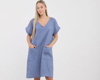 Ready to Ship, Linen dress LORETTA, Size S,Softened & Washed Linen Dress,Summer Linen Dress , Over-sized Linen Dress, Loose Linen Dress