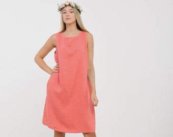 Ready to Ship/ Linen tunic dress CATALIA, Size SLinen Dress with Pocket, Sleeveless Linen Dress, Summer Linen Dress