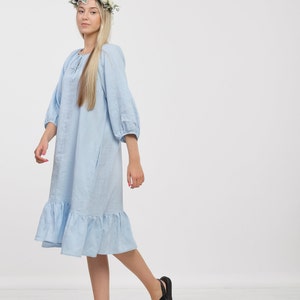 Ready to Ship S size Linen Dress,Linen Dress ELEANOR,Linen Dress Woman,Puff Sleeve Dress,Linen Dress with Pocket & Belt,Washed Linen Dress image 7