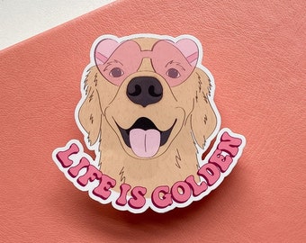 Life is Golden Sticker: Retro Golden Retriever Dog Mom Gift