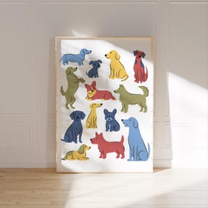 Fun Dog Wall Art for Kids Room, Colorful Puppy Printable Artwork for Playroom, Primary Color Art Print for Nursery, Dog Digital Download