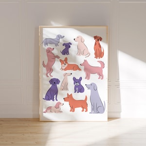 Whimsical Pastel Dog Collage Print, Minimal Puppy Illustration Nursery Wall Art, Printable 8x10 11x14 Digital Download for Kids and Dog Moms