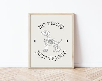 Boho Halloween Print: Dog Skeleton, Neutral Halloween Decor (Digital Download)