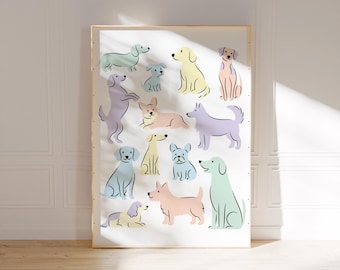 Pastel Dog Nursery Print: Whimsical Puppy Wall Art (Digital Download)