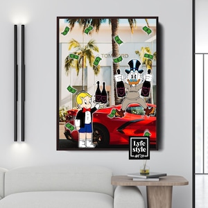 Scrooge Mcduck x Richie Rich (CANVAS) Alec Monopoly inspired wall art gifts for him