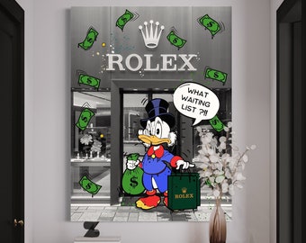 Scrooge Mcduck x  watch art "What waiting list?!" gifts for him - alec monopoly - luxury art