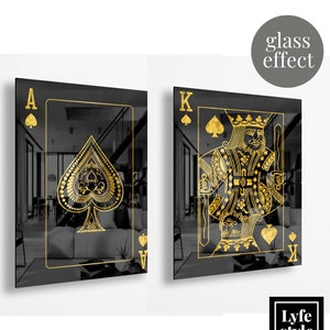Ace x King (TWIN GLASS PACK) arte delle carte da gioco - arte nera e oro - regali per lui - arte di lusso - asso di picche