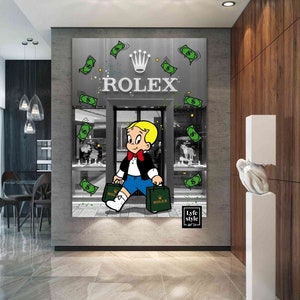 Richie Rich x  Store Watch CANVAS) Alec Monopoly inspired - wall decor- motivation scrooge mcduck - money pop art large -watch art