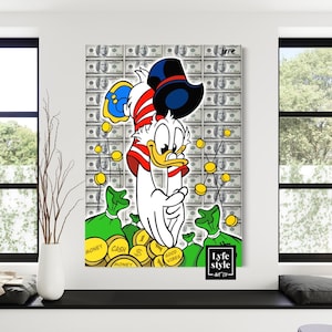 American Express x Scrooge Mcduck Diving Ins Geld (CANVAS) Alec Monopoly Inspiriert - Amex - Motivation - Geld Pop Art groß - Street Art