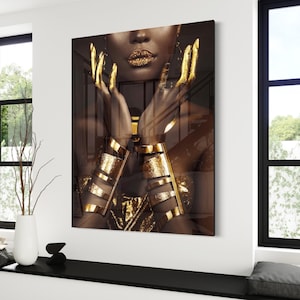 Afrikaanse vrouw goud (GLAS EFFECT) luxe kunst zwart goud kunsthuis verwarmend geschenk abstract modern