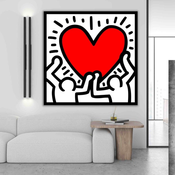 Keith Haring Love (Leinwand) Pop Art Leinwand - Wanddekoration - bunte Kunst