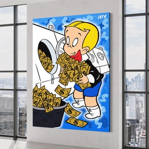Richie Rich &#39;Washing Money&#39; (CANVAS) Alec Monopoly inspired - - motivation - money pop art large canvas- street art banksy