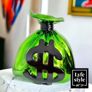 Money Bag (scultura) statua pop art Alec Monopoly ispirato al design artistico su tela per interni cromati