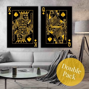 Canvas Koning en Koningin Speelkaarten (TWIN PACK) motivatie kunst - groot wanddecor - luxe kunst - gouden kunst