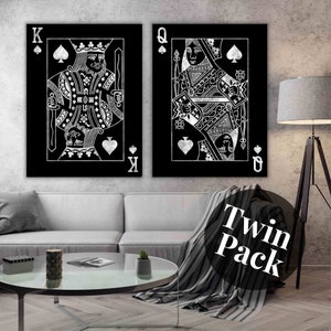Canvas King and Queen Playing cards (TWIN PACK) arte de motivación - decoración de paredes grandes - arte de lujo - arte de plata